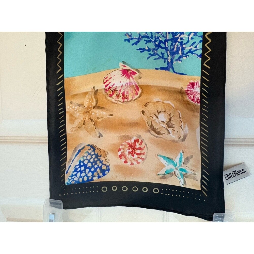 Rare HTF Bill Blass Silk Scarf Sea Theme Shells Fish Vintage